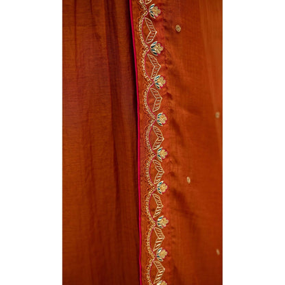 AM by Anita Mittal Rust Cotton Jhoomar Kurta with Pant and Dupatta