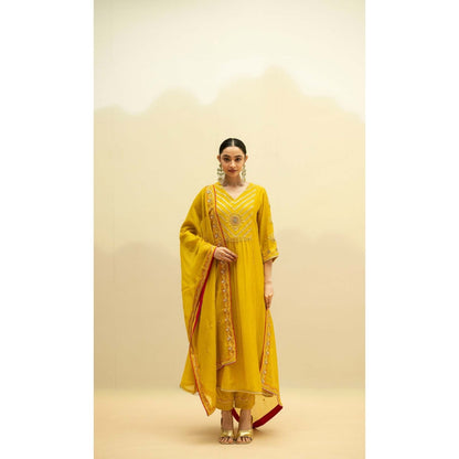 AM by Anita Mittal Yellow Cotton Jhoomar Kurta with Pant and Dupatta