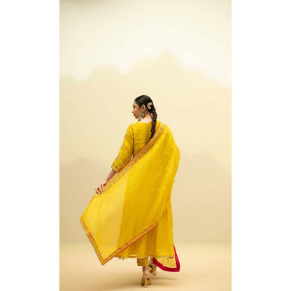 AM by Anita Mittal Yellow Cotton Jhoomar Kurta with Pant and Dupatta