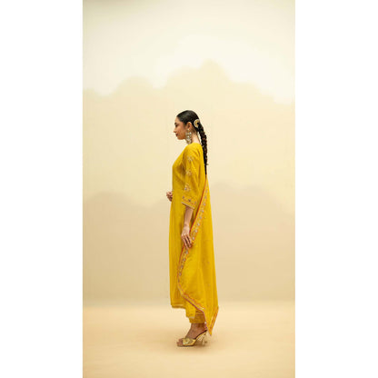 AM by Anita Mittal Yellow Cotton Jhoomar Kurta with Pant and Dupatta