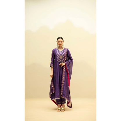 AM by Anita Mittal Purple Cotton Jhoomar Kurta with Pant and Dupatta