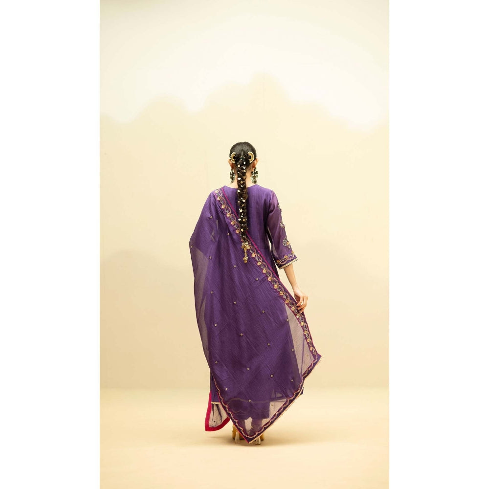 AM by Anita Mittal Purple Cotton Jhoomar Kurta with Pant and Dupatta
