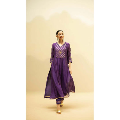 AM by Anita Mittal Purple Cotton Jhoomar Kurta with Pant and Dupatta