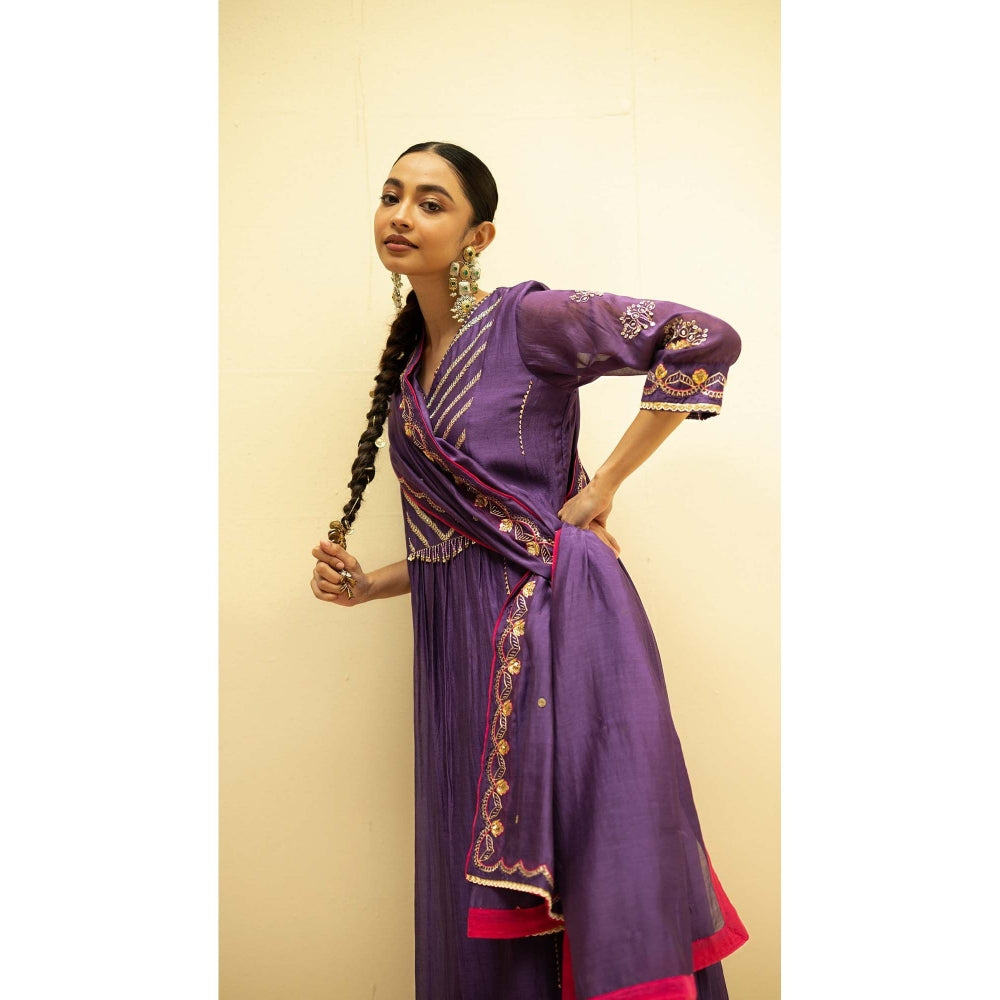 AM by Anita Mittal Purple Cotton Jhoomar Kurta with Pant and Dupatta