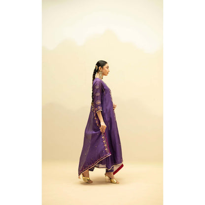 AM by Anita Mittal Purple Cotton Jhoomar Kurta with Pant and Dupatta
