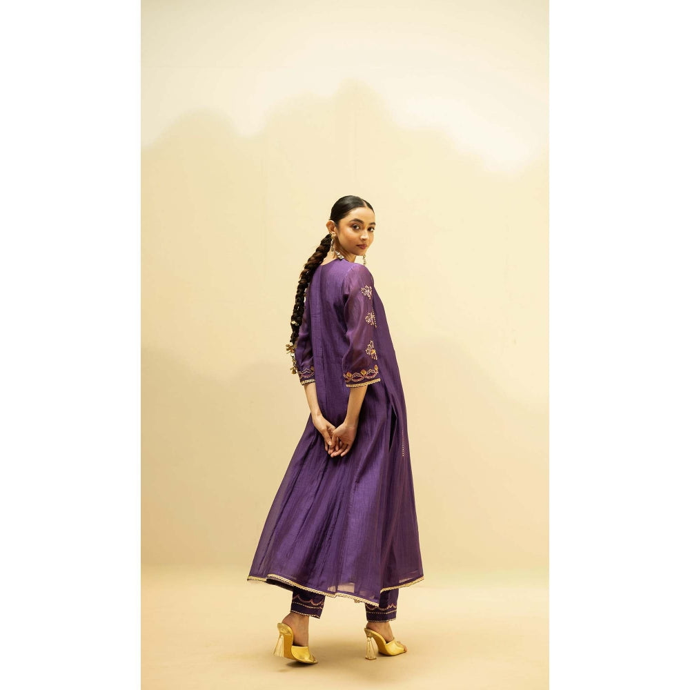 AM by Anita Mittal Purple Cotton Jhoomar Kurta with Pant and Dupatta