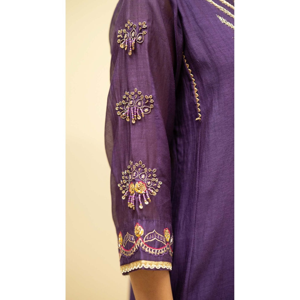AM by Anita Mittal Purple Cotton Jhoomar Kurta with Pant and Dupatta