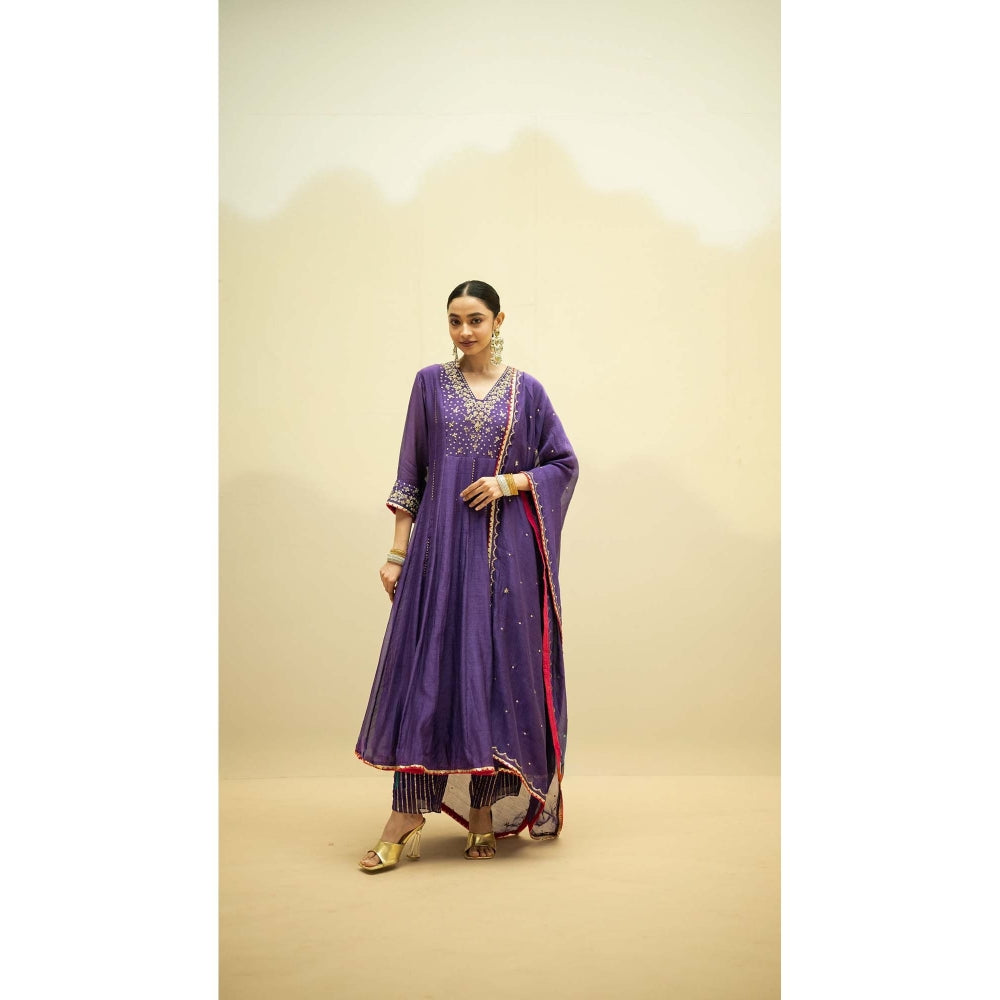 AM by Anita Mittal Purple Cotton Taarini Kurta with Pant and Dupatta