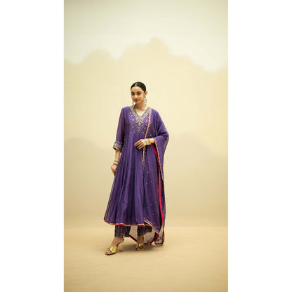 AM by Anita Mittal Purple Cotton Taarini Kurta with Pant and Dupatta