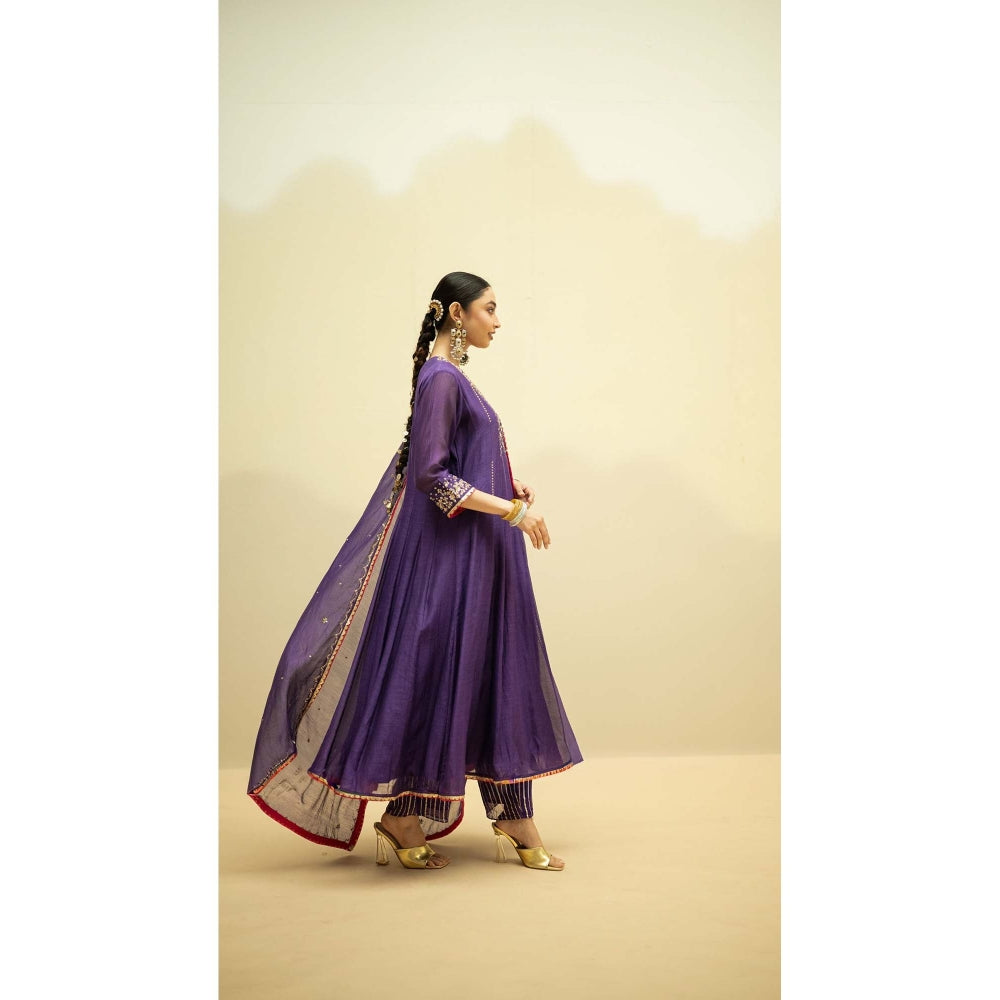AM by Anita Mittal Purple Cotton Taarini Kurta with Pant and Dupatta