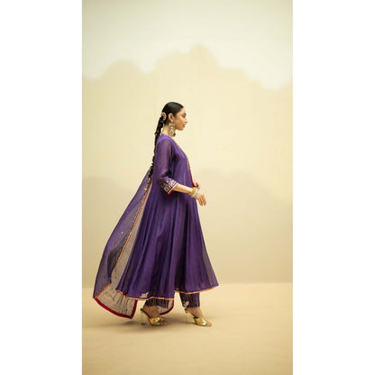 AM by Anita Mittal Purple Cotton Taarini Kurta with Pant and Dupatta