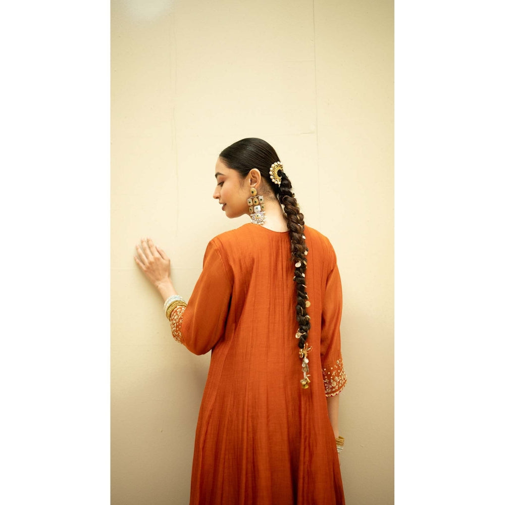 AM by Anita Mittal Rust Cotton Taarini Kurta with Pant and Dupatta