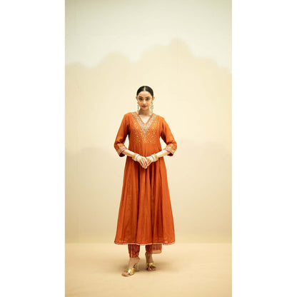 AM by Anita Mittal Rust Cotton Taarini Kurta with Pant and Dupatta