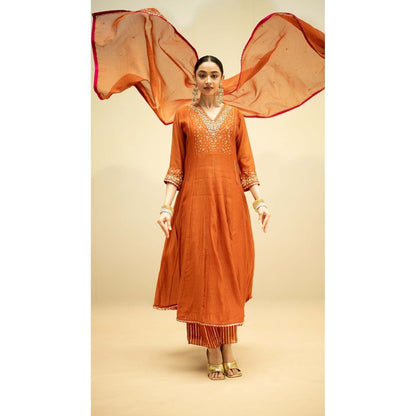 AM by Anita Mittal Rust Cotton Taarini Kurta with Pant and Dupatta