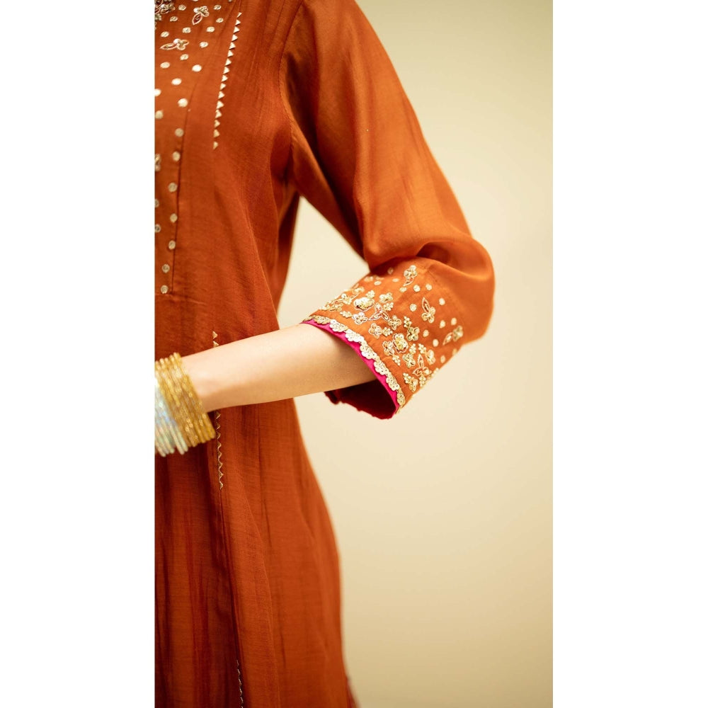 AM by Anita Mittal Rust Cotton Taarini Kurta with Pant and Dupatta