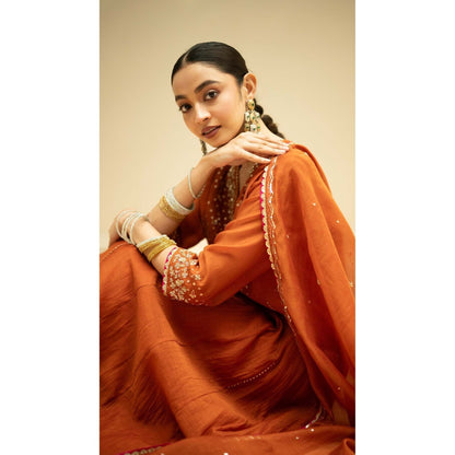 AM by Anita Mittal Rust Cotton Taarini Kurta with Pant and Dupatta