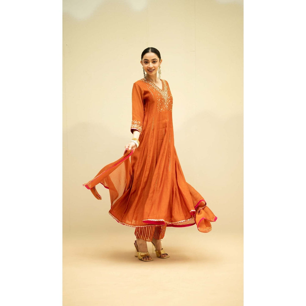 AM by Anita Mittal Rust Cotton Taarini Kurta with Pant and Dupatta