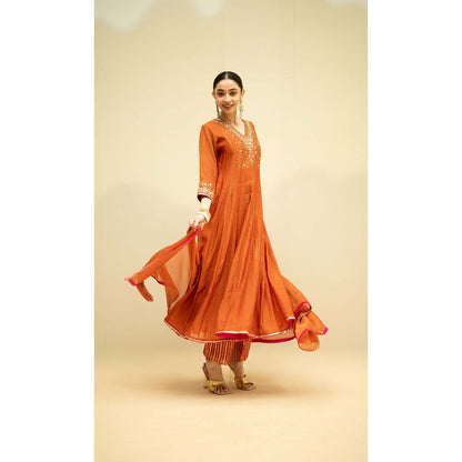 AM by Anita Mittal Rust Cotton Taarini Kurta with Pant and Dupatta