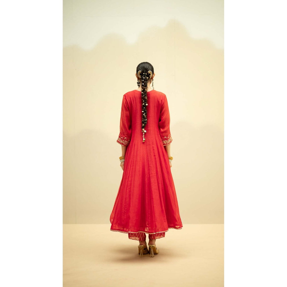 AM by Anita Mittal Red Cotton Taarini Kurta with Pant and Dupatta