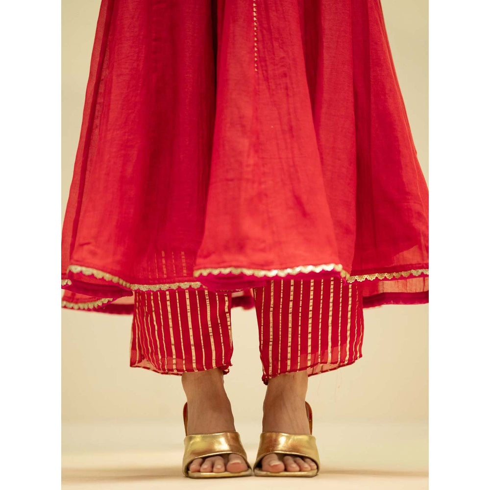 AM by Anita Mittal Red Cotton Taarini Kurta with Pant and Dupatta