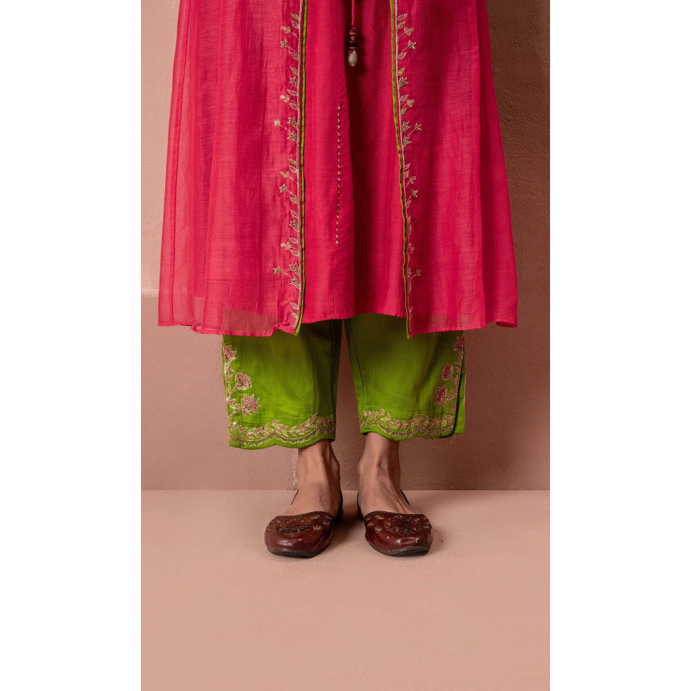 AM by Anita Mittal Pink Chanderi Tara Jacket Inner with Jacket and Pant