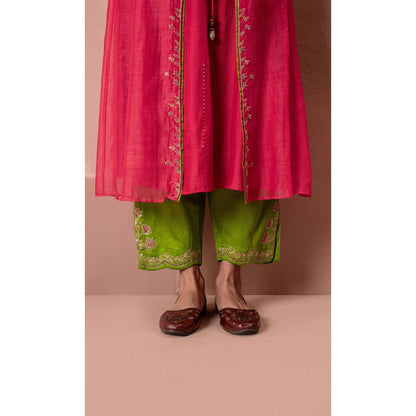 AM by Anita Mittal Pink Chanderi Tara Jacket Inner with Jacket and Pant