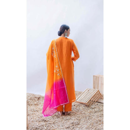 AM by Anita Mittal Orange Mul Gulmina Kurta with Pant and Dupatta