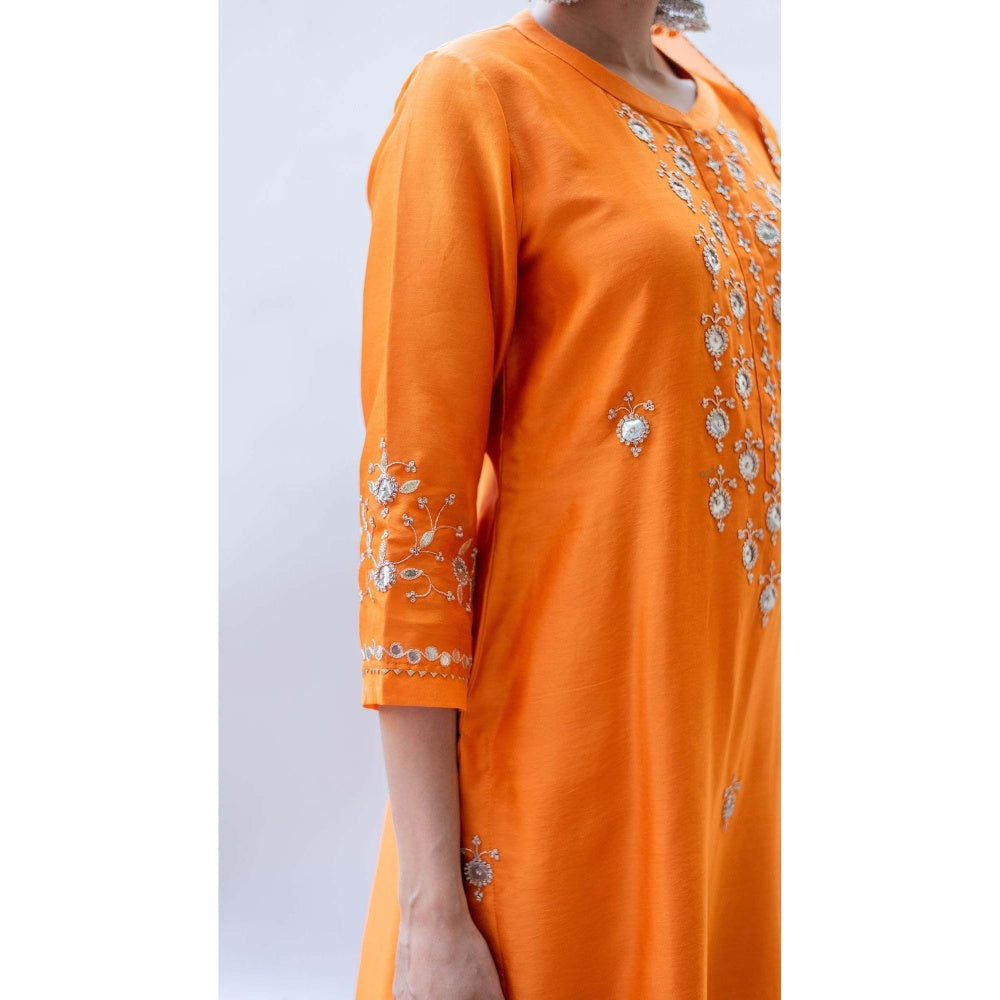 AM by Anita Mittal Orange Mul Gulmina Kurta with Pant and Dupatta