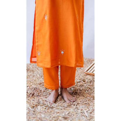 AM by Anita Mittal Orange Mul Gulmina Kurta with Pant and Dupatta
