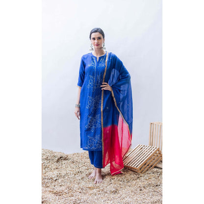 AM by Anita Mittal Blue Mul Bhini Kurta with Pant and Dupatta