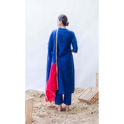AM by Anita Mittal Blue Mul Bhini Kurta with Pant and Dupatta