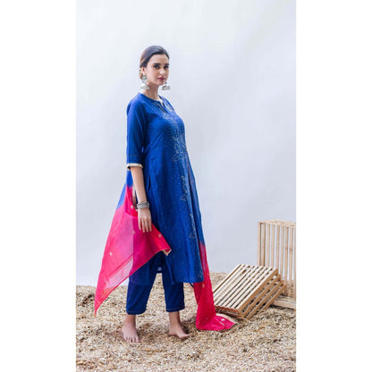 AM by Anita Mittal Blue Mul Bhini Kurta with Pant and Dupatta