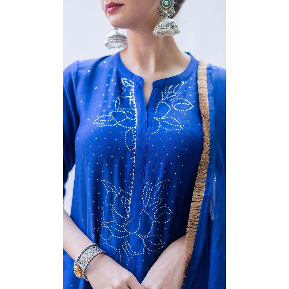AM by Anita Mittal Blue Mul Bhini Kurta with Pant and Dupatta