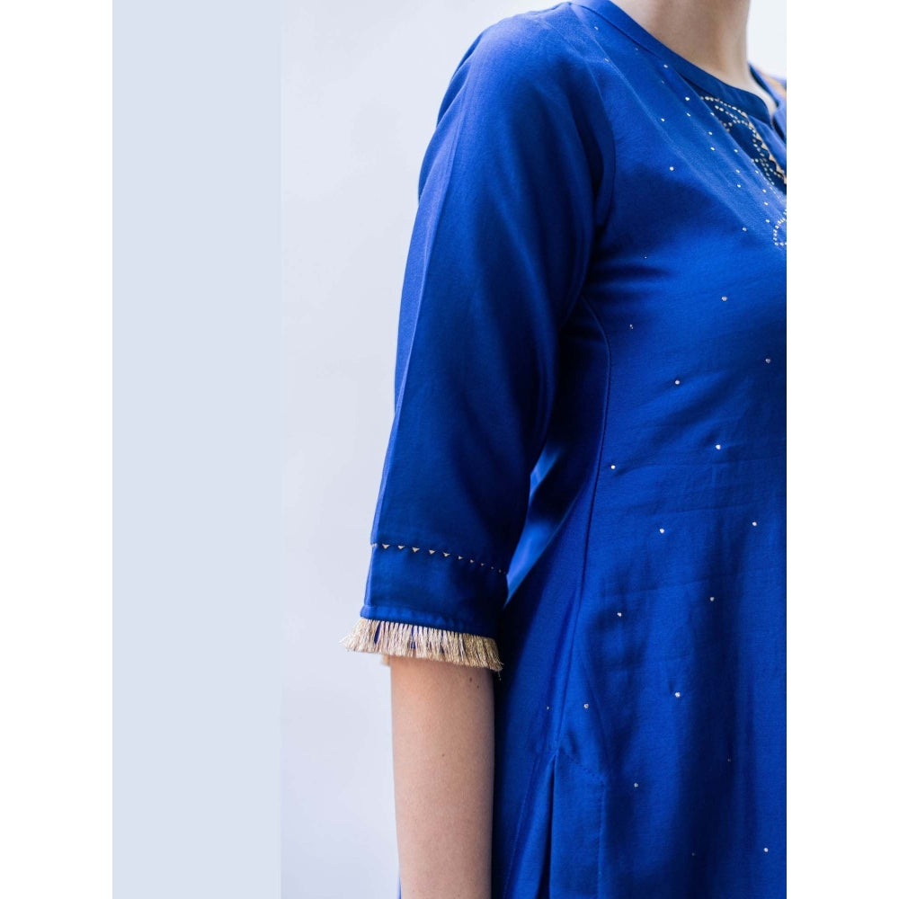 AM by Anita Mittal Blue Mul Bhini Kurta with Pant and Dupatta