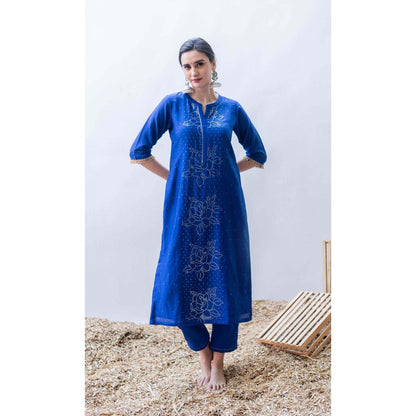 AM by Anita Mittal Blue Mul Bhini Kurta with Pant and Dupatta