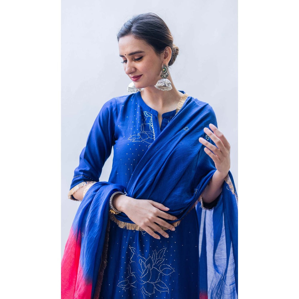 AM by Anita Mittal Blue Mul Bhini Kurta with Pant and Dupatta