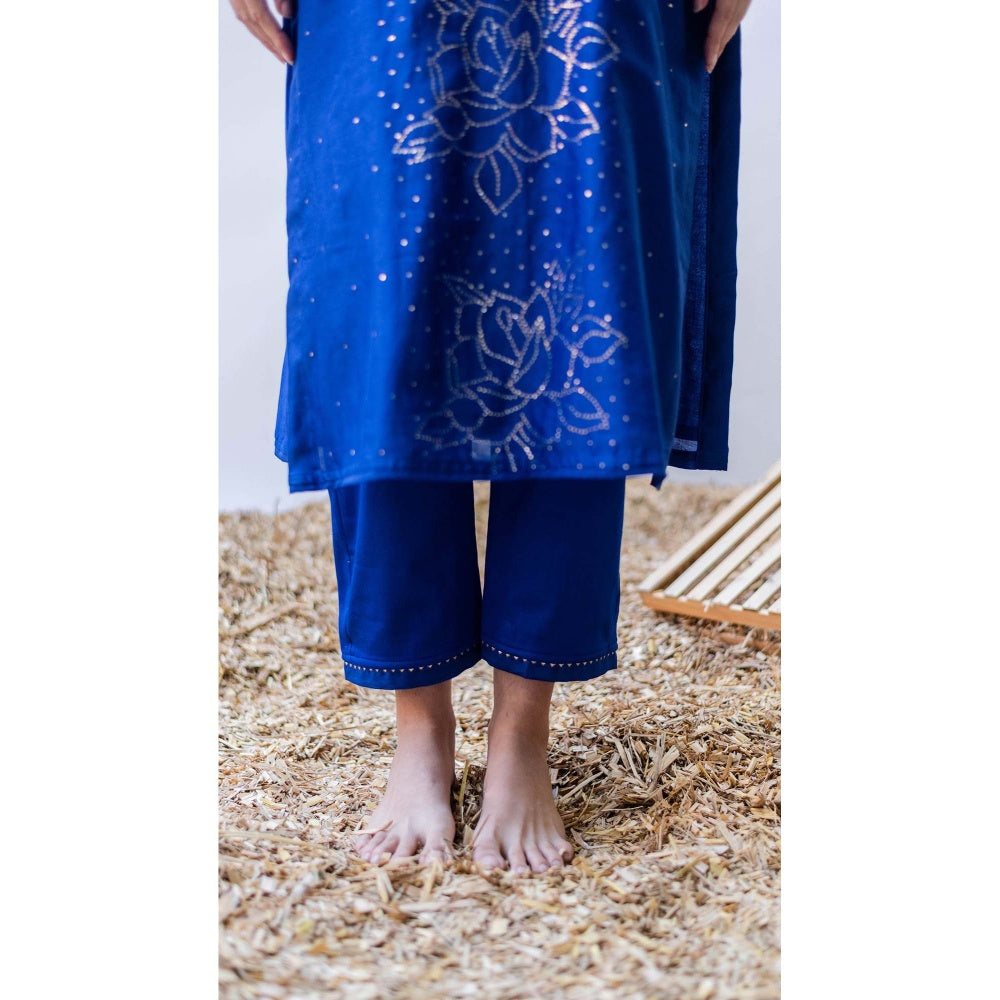 AM by Anita Mittal Blue Mul Bhini Kurta with Pant and Dupatta