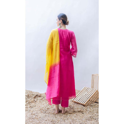 AM by Anita Mittal Pink Mul Aqsa Aline Kurta with Pant and Dupatta