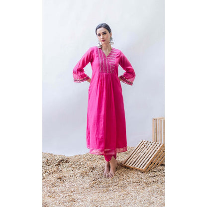 AM by Anita Mittal Pink Mul Aqsa Aline Kurta with Pant and Dupatta