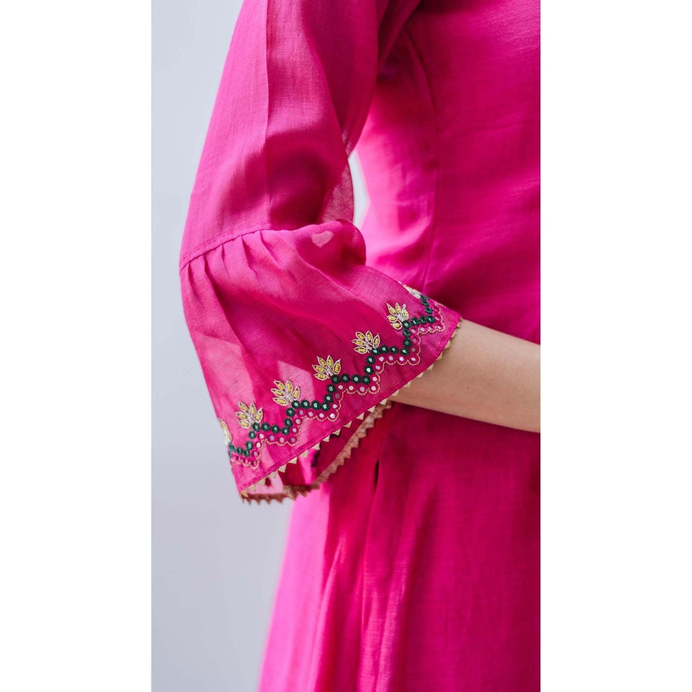 AM by Anita Mittal Pink Mul Aqsa Aline Kurta with Pant and Dupatta