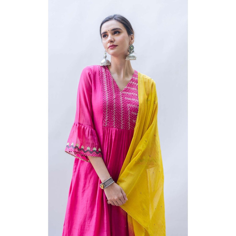 AM by Anita Mittal Pink Mul Aqsa Aline Kurta with Pant and Dupatta