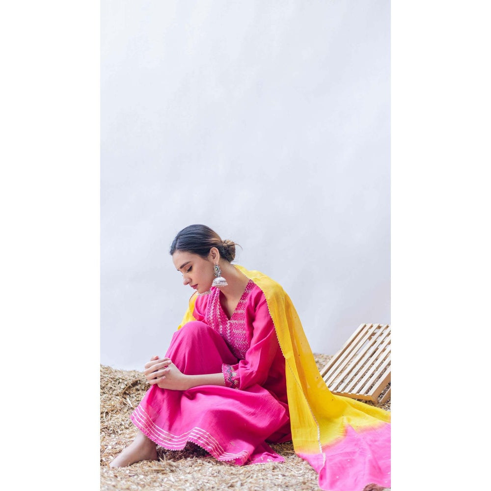AM by Anita Mittal Pink Mul Aqsa Aline Kurta with Pant and Dupatta