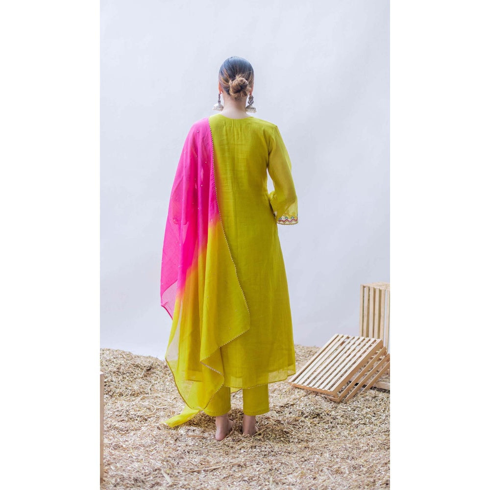 AM by Anita Mittal Yellow Mul Aqsa A-Line Kurta with Pant and Dupatta