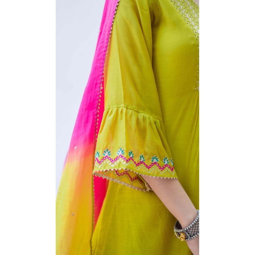 AM by Anita Mittal Yellow Mul Aqsa A-Line Kurta with Pant and Dupatta