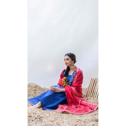 AM by Anita Mittal Blue Mul Leila A-Line Kurta with Pant and Dupatta