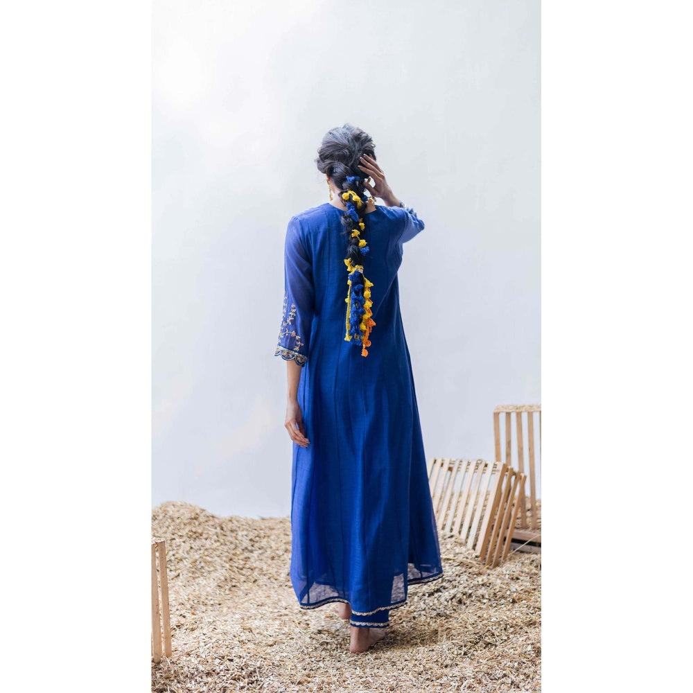 AM by Anita Mittal Blue Mul Leila A-Line Kurta with Pant and Dupatta