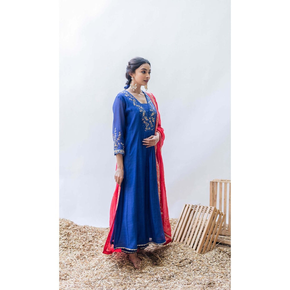 AM by Anita Mittal Blue Mul Leila A-Line Kurta with Pant and Dupatta