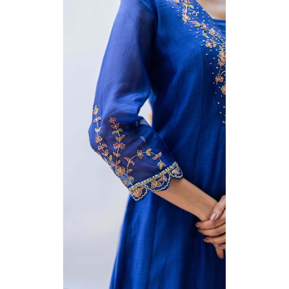 AM by Anita Mittal Blue Mul Leila A-Line Kurta with Pant and Dupatta