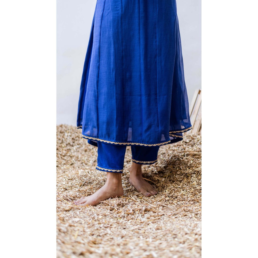AM by Anita Mittal Blue Mul Leila A-Line Kurta with Pant and Dupatta