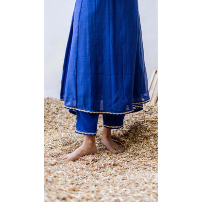 AM by Anita Mittal Blue Mul Leila A-Line Kurta with Pant and Dupatta